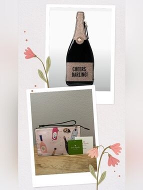 KS-Champagne Print Leila Wristlet & Chestnut St. Champagne Bottle Coin Pouch